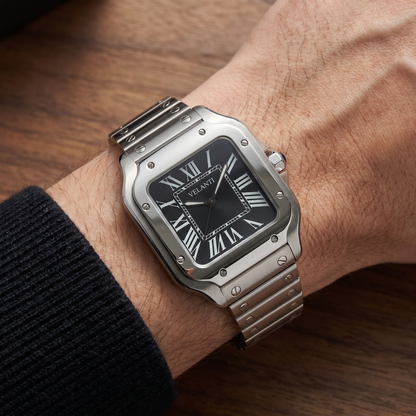 Santos-style custom mod watch, Velanti Milano Santvel Black worn on wrist photo 6