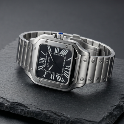 Santos-style custom automatic watch, Velanti Milano Santvel Black, bracelet detail photo