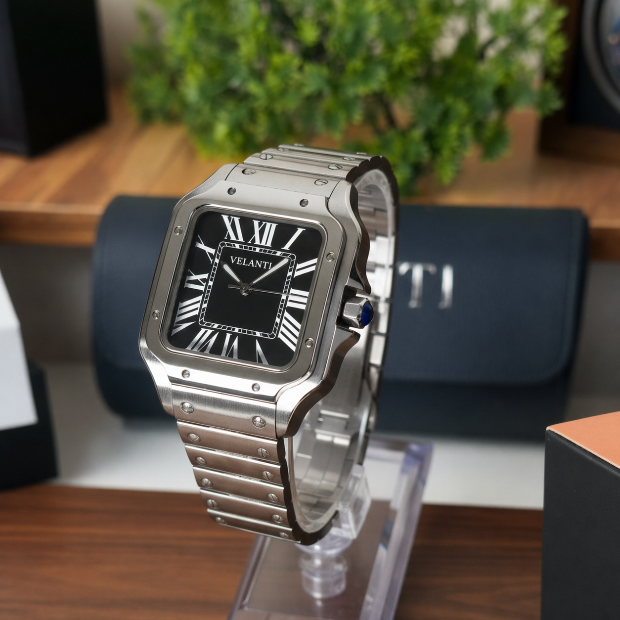 Santos-style custom mod watch, Velanti Milano Santvel Black, product photo 4