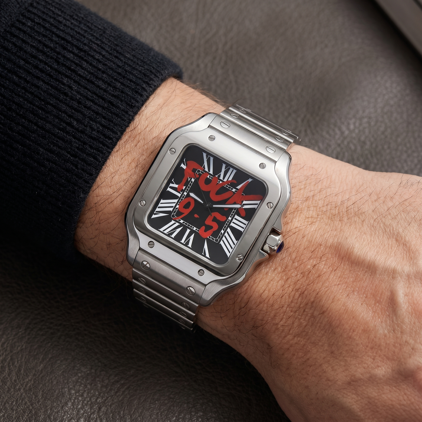 Santos-style custom mod watch, Velanti Milano Santvel Black Fck 9 To 5 worn on wrist photo 11