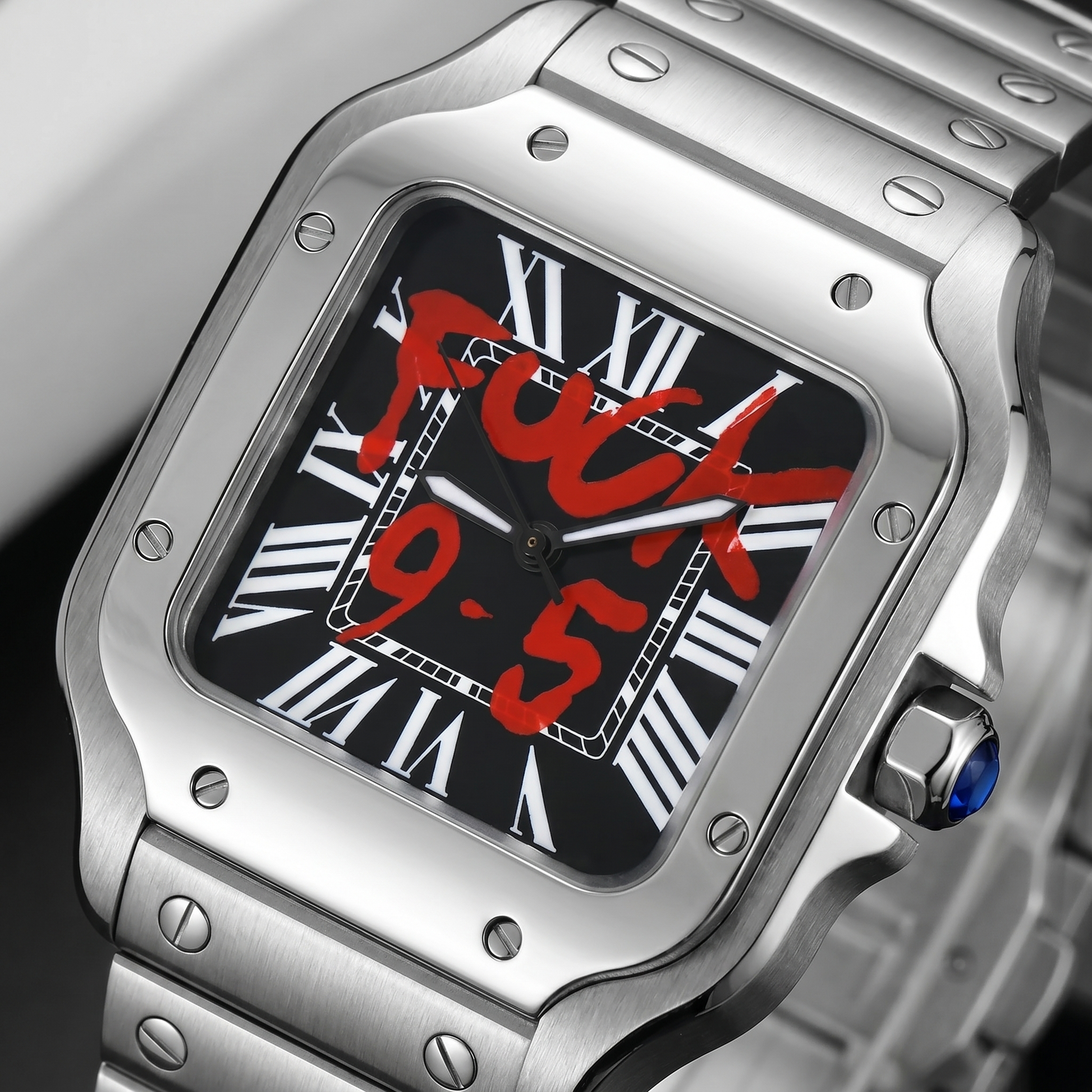 Santos-style custom automatic watch, Velanti Milano Santvel Black Fck 9 To 5, watch detail photo 14