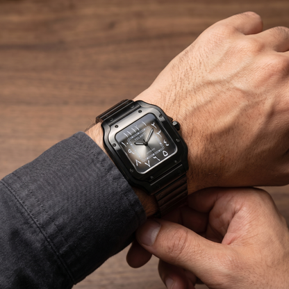 Santos-style custom mod watch, Velanti Milano Santvel Black Ghost Arabic worn on wrist photo 7