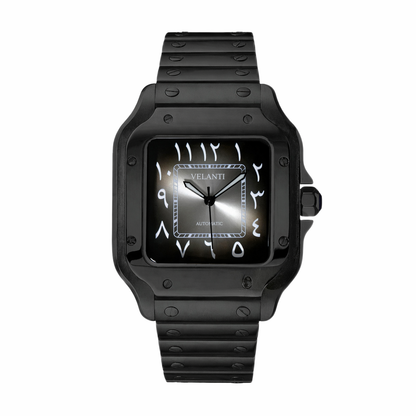 Santos-style custom mod watch, Velanti Milano Santvel Black Ghost Arabic, main product photo