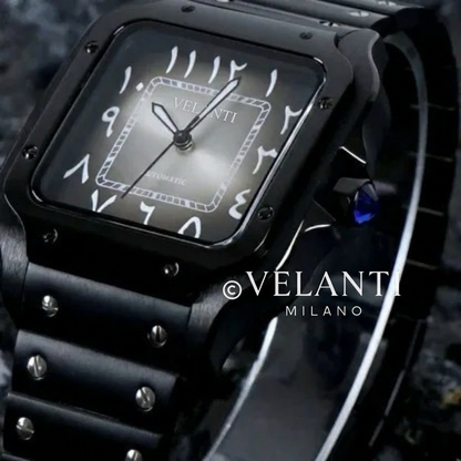 Santos-style custom mod watch, Velanti Milano Santvel Black Ghost Arabic, product photo 4