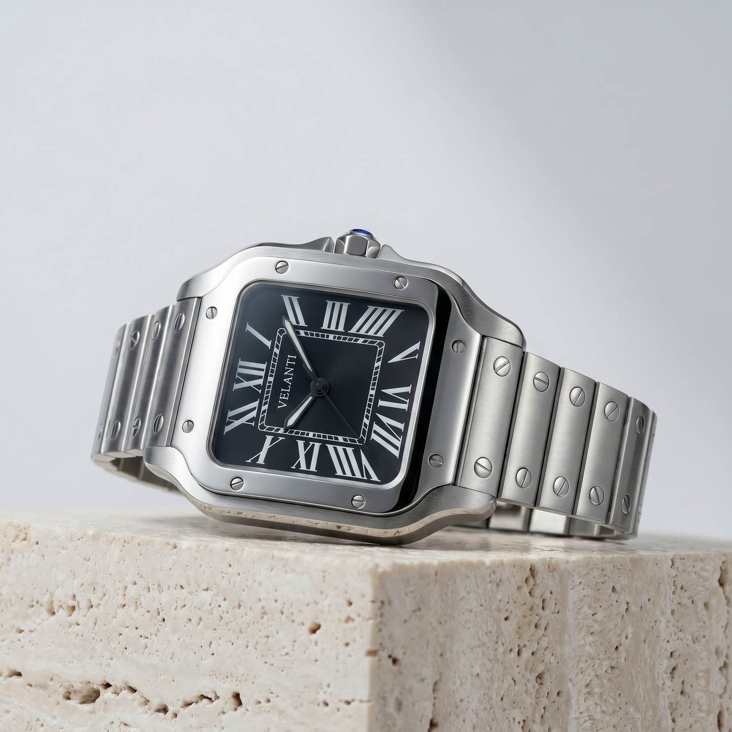 Santos-style custom mod watch, Velanti Milano Santvel Black, product photo 2