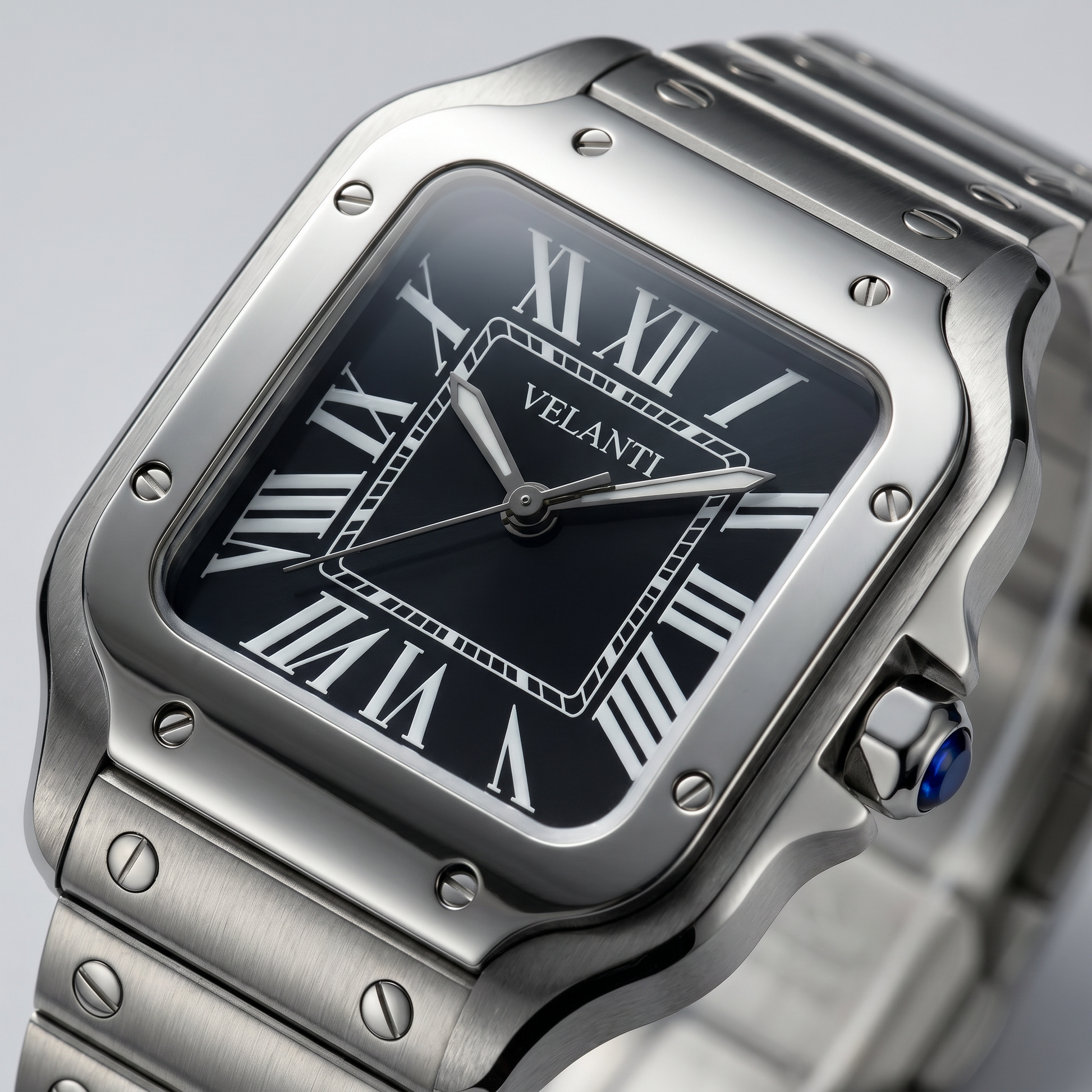 Santos-style custom mod watch, Velanti Milano Santvel Black, product photo 3