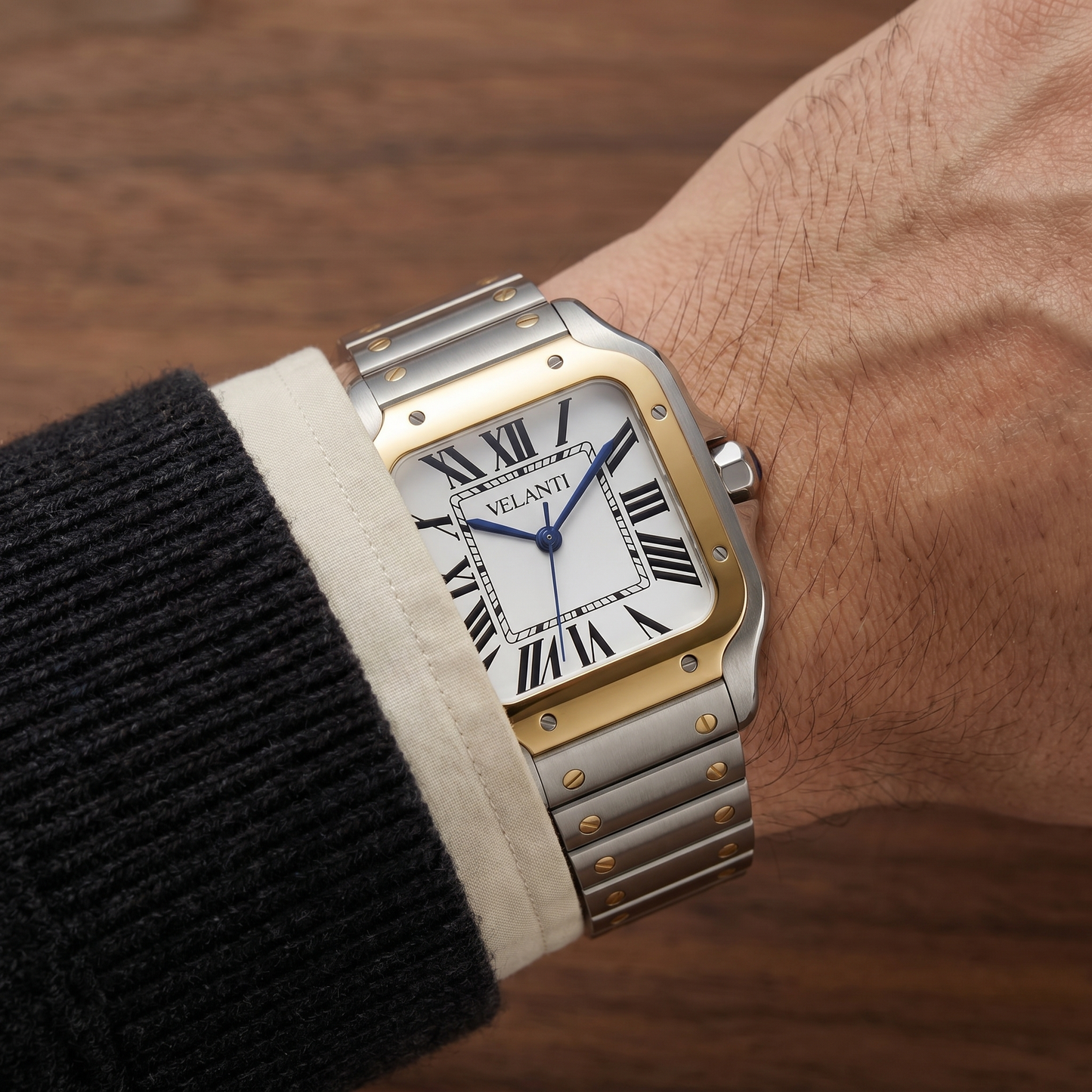 Santos-style custom mod watch, Velanti Milano Santvel Gold Silver, product photo 8
