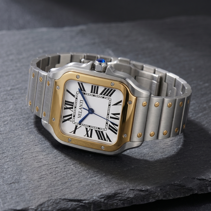 Santos-style custom automatic watch, Velanti Milano Santvel Gold Silver, bracelet detail photo