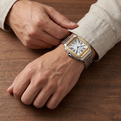 Santos-style custom mod watch, Velanti Milano Santvel Gold Silver worn on wrist photo 13