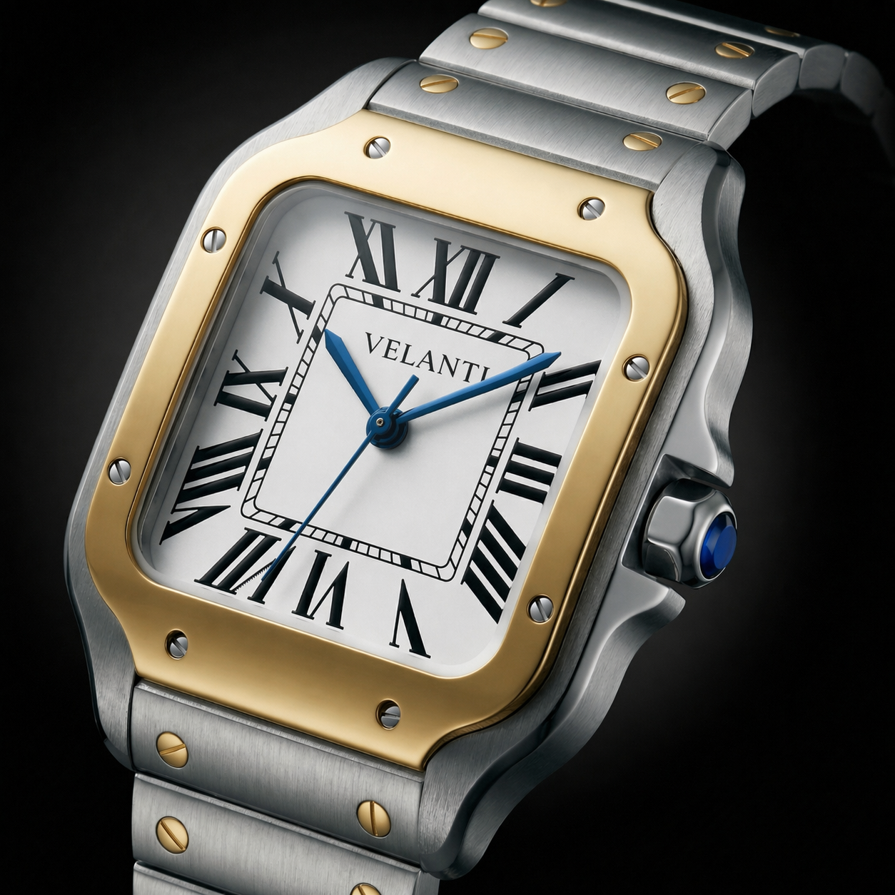 Santos-style custom mod watch, Velanti Milano Santvel Gold Silver, product photo 6