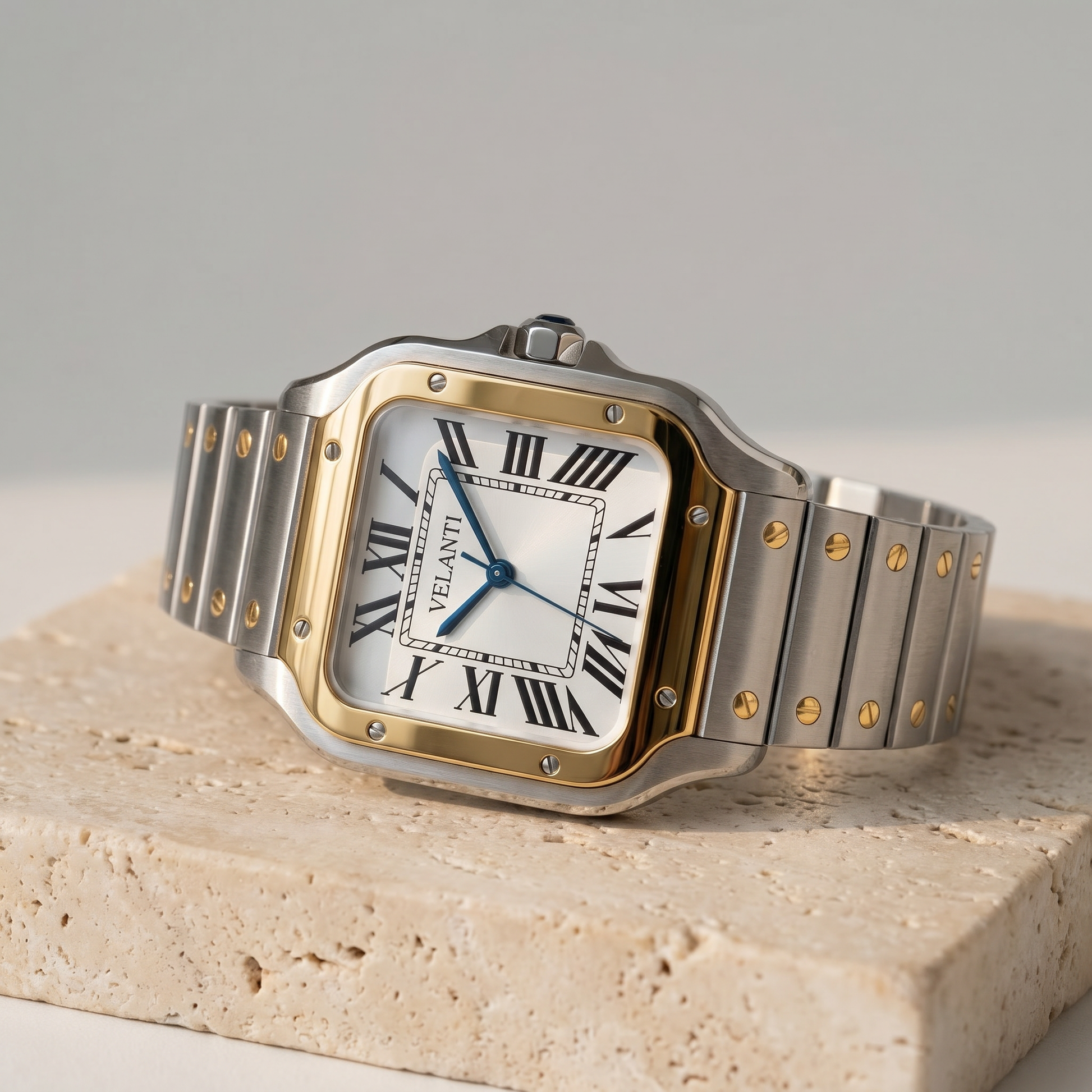 Santos-style custom mod watch, Velanti Milano Santvel Gold Silver, product photo 3