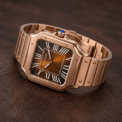 Santos-style custom automatic watch, Velanti Milano Santvel Rose Gold Brown, bracelet detail photo