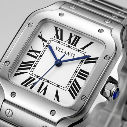 Santos-style custom automatic watch, Velanti Milano Santvel White, watch detail photo 11