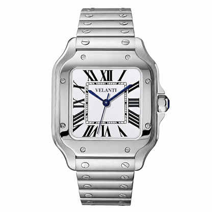 Santos-style custom mod watch, Velanti Milano Santvel White, main product photo