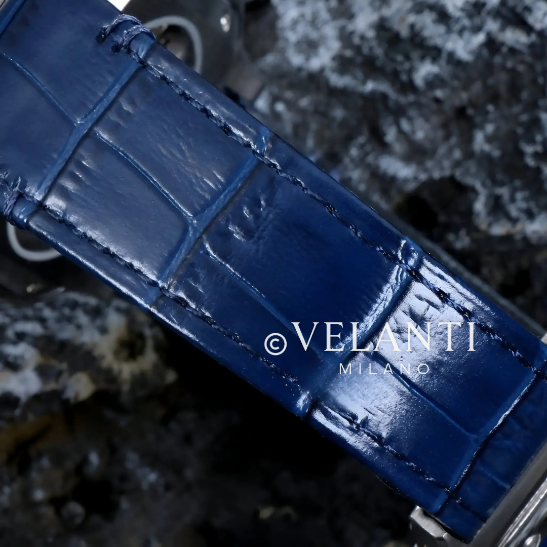 Santos-style custom mod watch, Velanti Milano Santvel White Blue Leather, product photo 3