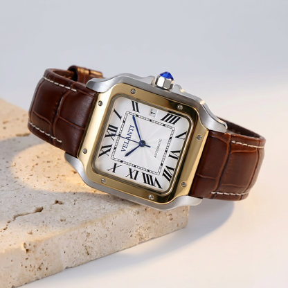Santos-style custom mod watch, Velanti Milano Santvel White Brown Leather, product photo 2