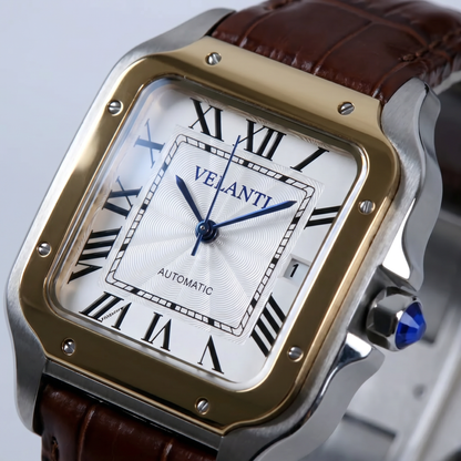 Santos-style custom mod watch, Velanti Milano Santvel White Brown Leather, product photo 3