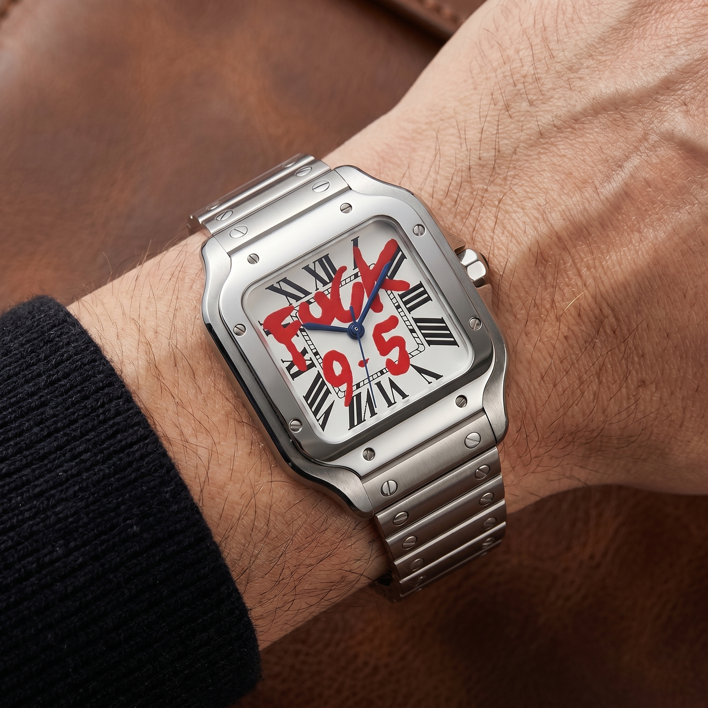 Santos-style custom mod watch, Velanti Milano Santvel White Fck 9 To 5 worn on wrist photo 8