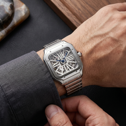 Santos-style custom mod watch, Velanti Milano Santvel White Skeleton worn on wrist photo 9