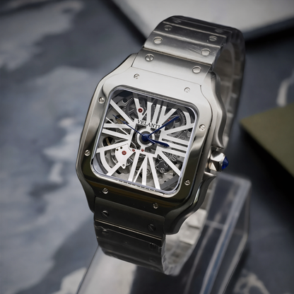 Santos-style custom mod watch, Velanti Milano Santvel White Skeleton, product photo 7