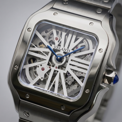 Santos-style custom mod watch, Velanti Milano Santvel White Skeleton, product photo 5