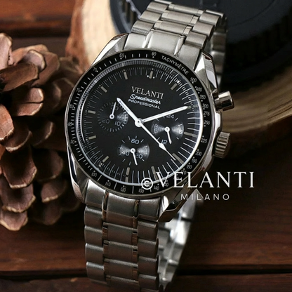 Speedmaster-style custom chronograph watch, Velanti Milano Speedvel Black, product photo 2