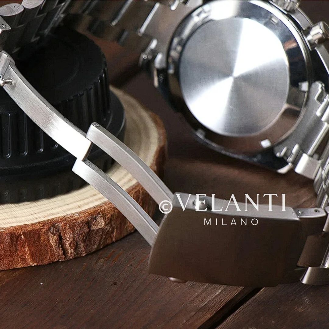 Speedmaster-style custom chronograph watch, Velanti Milano Speedvel Black, product photo 3