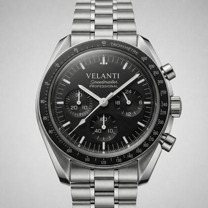 Speedmaster-style custom chronograph watch, Velanti Milano Speedvel Black, product photo 5