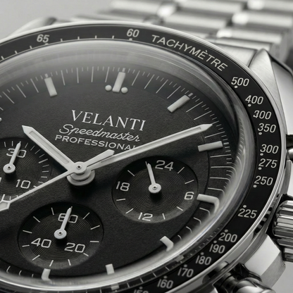 Speedmaster-style custom chronograph watch, Velanti Milano Speedvel Black, product photo 6