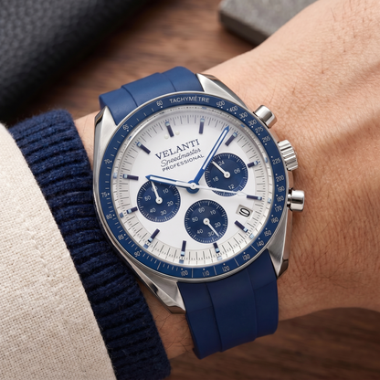 Speedmaster-style custom chronograph watch, Velanti Milano Speedvel Snoopy Blue, product photo 6