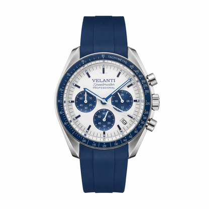 Speedmaster-style custom chronograph watch, Velanti Milano Speedvel Snoopy Blue, main product photo
