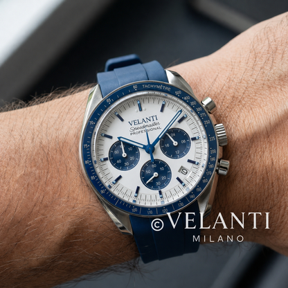 Speedmaster-style custom chronograph watch, Velanti Milano Speedvel Snoopy Blue, product photo 2