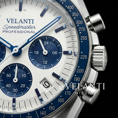 Speedmaster-style custom chronograph watch, Velanti Milano Speedvel Snoopy Blue, product photo 5