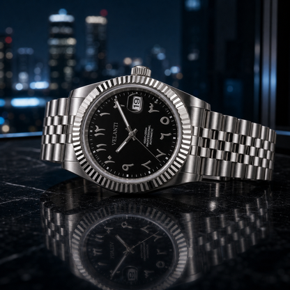 Datejust-style custom mod watch, Velanti Milano Veljust Black Arabic, product photo 5