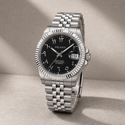 Datejust-style custom mod watch, Velanti Milano Veljust Black Arabic, product photo 3