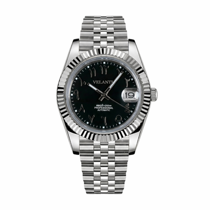 Datejust-style custom mod watch, Velanti Milano Veljust Black Arabic, main product photo