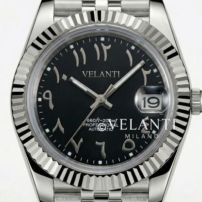 Datejust-style custom mod watch, Velanti Milano Veljust Black Arabic, product photo 7
