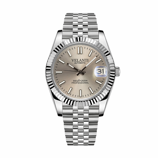 Datejust-style custom mod watch, Velanti Milano Veljust Champagne, main product photo