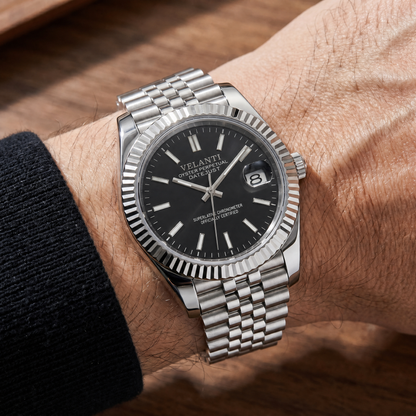 Datejust-style custom mod watch, Velanti Milano Veljust Classic Black worn on wrist photo 6