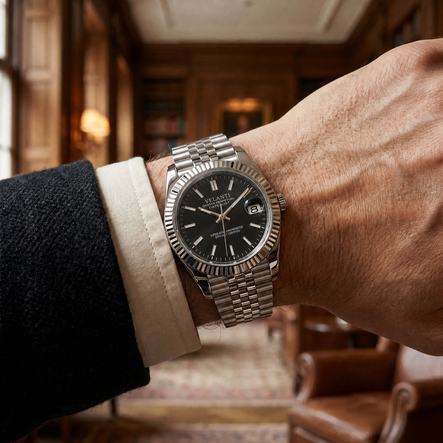 Datejust-style custom mod watch, Velanti Milano Veljust Classic Black, product photo 8