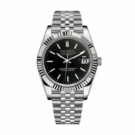 Datejust-style custom mod watch, Velanti Milano Veljust Classic Black, main product photo