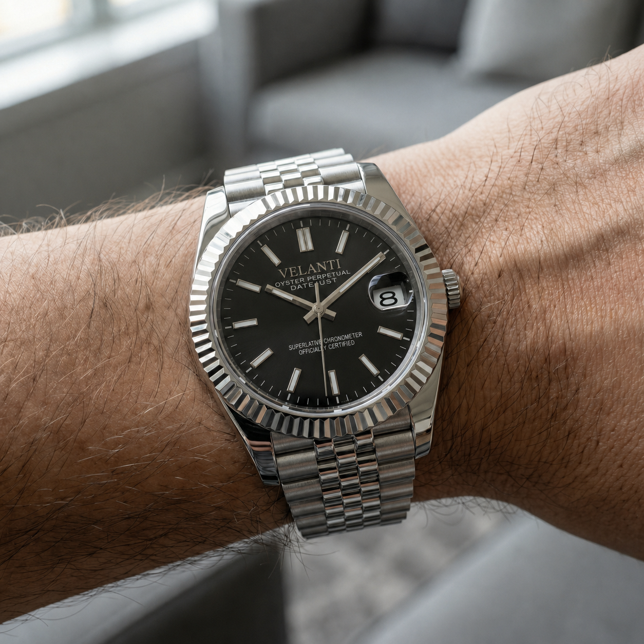 Datejust-style custom mod watch, Velanti Milano Veljust Classic Black, product photo 2