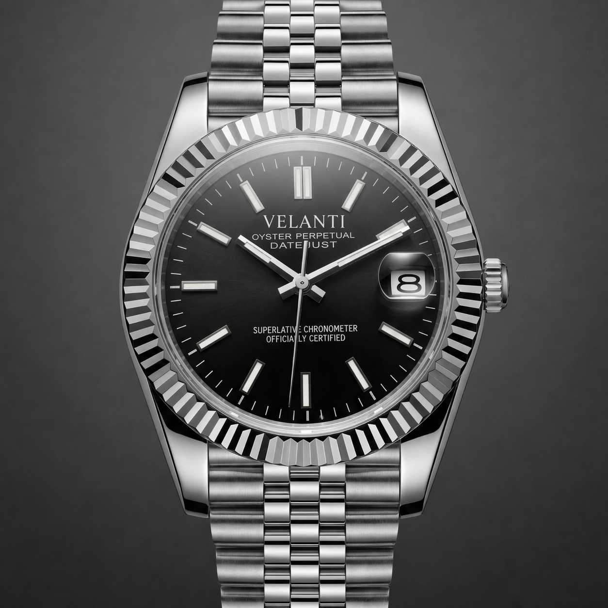 Datejust-style custom mod watch, Velanti Milano Veljust Classic Black, product photo 3