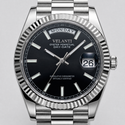 Datejust-style custom automatic watch, Velanti Milano Veljust Daydate Classic Black, watch detail photo 11