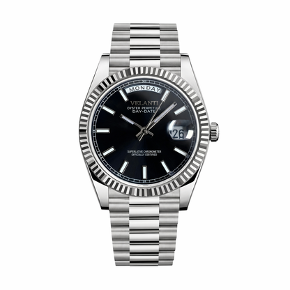 Datejust-style custom mod watch, Velanti Milano Veljust Daydate Classic Black, main product photo