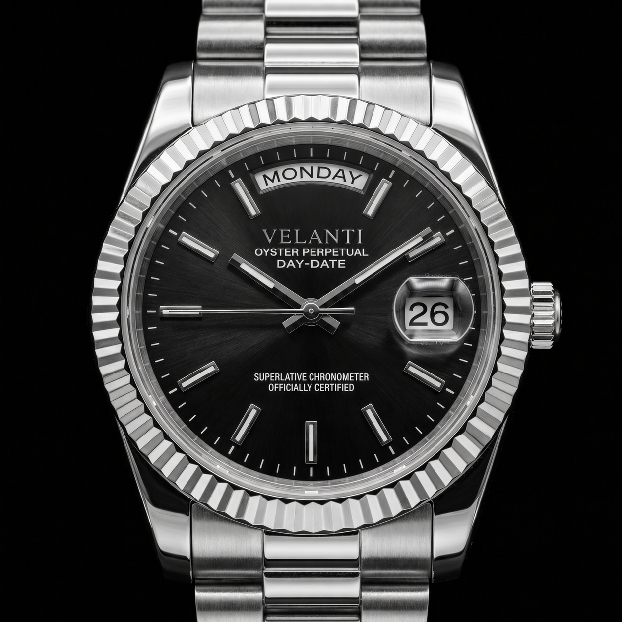 Datejust-style custom mod watch, Velanti Milano Veljust Daydate Classic Black, product photo 5