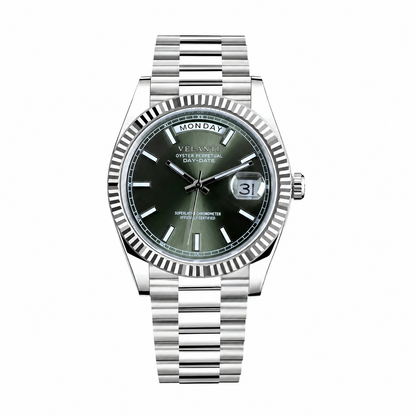 Datejust-style custom mod watch, Velanti Milano Veljust Daydate Mint Green, main product photo