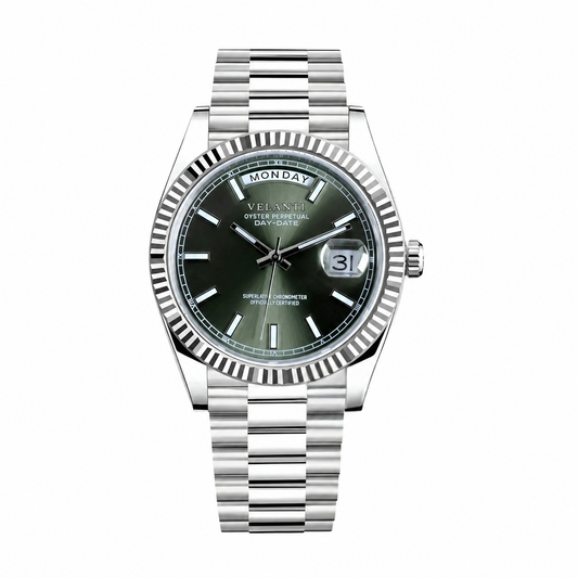 Datejust-style custom mod watch, Velanti Milano Veljust Daydate Mint Green, main product photo