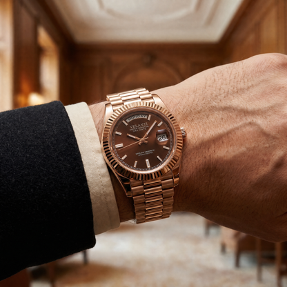 Datejust-style custom mod watch, Velanti Milano Veljust Daydate Rose Gold Chocolate, product photo 8