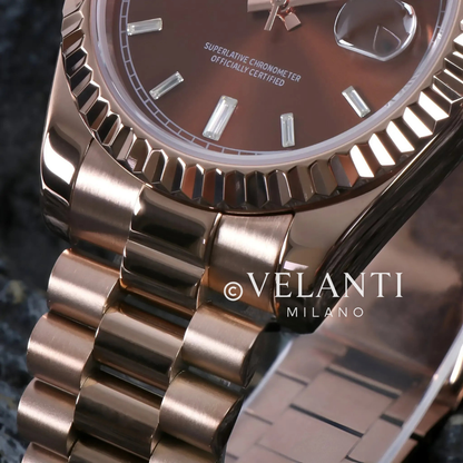 Datejust-style custom mod watch, Velanti Milano Veljust Daydate Rose Gold Chocolate, product photo 4